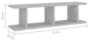 Ραφιέρες Τοίχου 2 τεμ. Γκρι Σκυρ. 75x18x20 εκ. Επεξεργ. Ξύλο - Γκρι