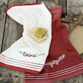 Πετσέτες Χριστουγεννιάτικες Joyful (Σετ 2τμχ) White-Red Nima Towels Set 30x50cm