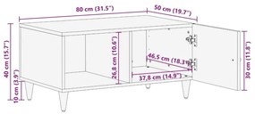 Τραπεζάκι Σαλονιού 80 x 50 x 40 εκ. από Μασίφ Ξύλο Μάνγκο - Μαύρο