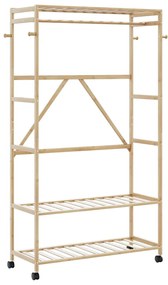Ράφι ρούχων με ράφια και ρόδες 110x40x180 εκ. Μπαμπού