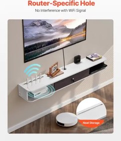 VEVOR Floating TV Stand 55 in Entertainment Center Power with Cable Hole White