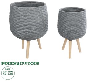 20567 GloboStar® Artificial Garden LOUISIANA 20567 ΣΕΤ 2 Διακοσμητικά Πολυεστερικά Τσιμεντένιά Κασπώ Γλάστρες - Flower Pots Γκρι A:Φ36 x Υ54cm B:Φ32 x Υ49cm
