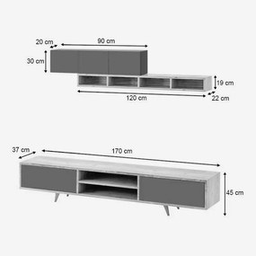 Σύνθεση τηλεόρασης Serine Megapap χρώμα λευκό - oak 170x37x45εκ.