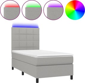 vidaXL Κρεβάτι Boxspring με Στρώμα &amp; LED Αν.Γκρι 90x190 εκ. Υφασμάτινο