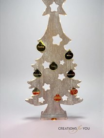 Ξύλινο Φωτιζόμενο Δέντρο με Προσωποποιημένες Χρυσές Μπάλες – 2 Μεγέθη - 62 εκ.