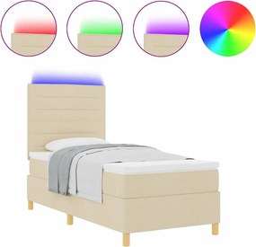 vidaXL LED Κρεβάτι με βάθρο με στρώμα Κρεμ 90 x 190 cm ύφασμα