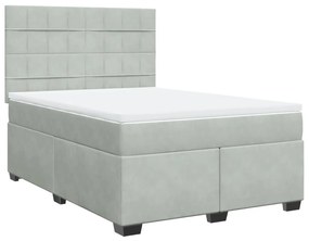 Κρεβάτι Boxspring με Στρώμα Ανοιχτό Γκρι 140x190 εκ. Βελούδινο - Γκρι