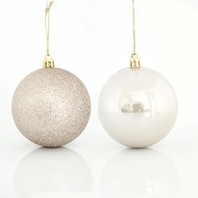 Eurolamp Μπάλες Πλαστικές Φ8cm (2 Περλέ - 4 Glitter) Σετ 6τμχ. Εκρού-Μπεζ 600-42646