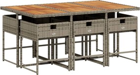 vidaXL Σετ Τραπεζαρίας Κήπου 7 τεμ. Γκρι Συνθ. Ρατάν με Μαξιλάρια