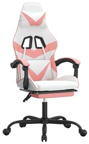 vidaXL Καρέκλα Gaming Περιστεφόμενη Υποπόδιο Λευκή &amp; Ροζ Συνθ. Δέρμα