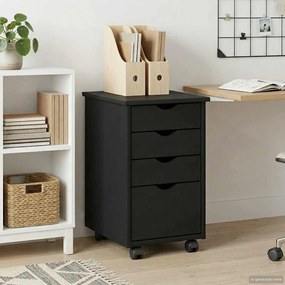 vidaXL Κινητό Ντουλάπι με τροχούς Μαύρο 34 x 39 x 56 εκ Στερεό πεύκο