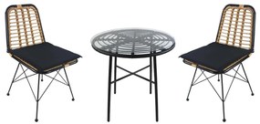 Σετ Τραπεζαρία Κήπου ArteLibre APPIUS Μαύρο Μέταλλο-Rattan-Γυαλί Με 2 Καρέκλες 14990376