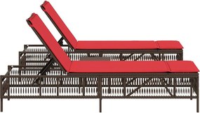 vidaXL Ξαπλώστρες 2 τεμ. με Τραπέζι από Καφέ Συνθετικό Ρατάν