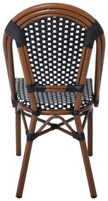 PARIS Καρέκλα Bistro, Αλουμίνιο Καρυδί, Wicker Άσπρο - Μαύρο, Στοιβαζόμενη