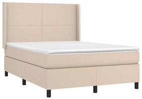 vidaXL Κρεβάτι Boxspring Στρώμα&amp;LED Καπουτσίνο 140x190 εκ. Συνθ. Δέρμα