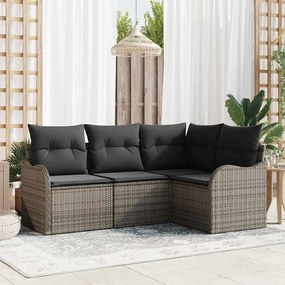vidaXL Σετ Καναπέ Κήπου με μαξιλάρι 4 pcs Γκρι Πολυ ράταν