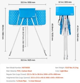 VEVOR Foldable Dog Bathtub Elevated Light Blue Pet Bathing Station for Dog &amp; Cat