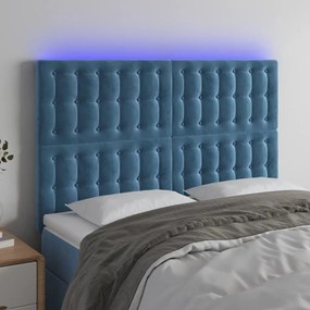 Κεφαλάρι Κρεβατιού LED Σκούρο Μπλε 144x5x118/128 εκ. Βελούδινο - Μπλε