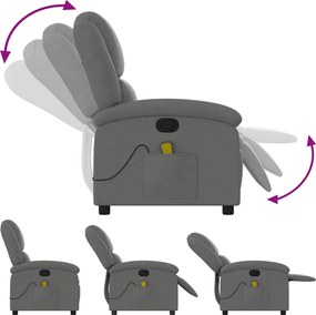 vidaXL Πολυθρόνα Μασάζ Ανακλινόμενη Σκούρο Γκρι Υφασμάτινη