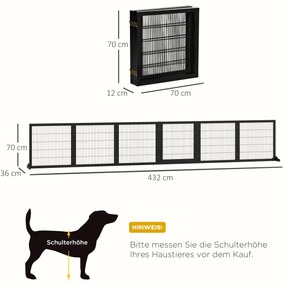 PawHut Πτυσσόμενο φράγμα σκύλου 432 x 36 x 70cm Ξύλο πεύκου Μαύρο