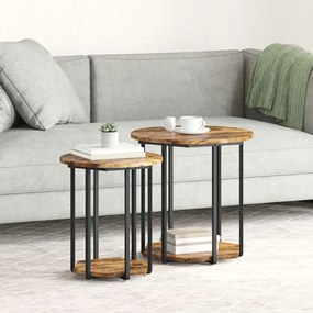 vidaXL Σετ βοηθητικά τραπεζάκια με ράφι 2 pcs Καφέ