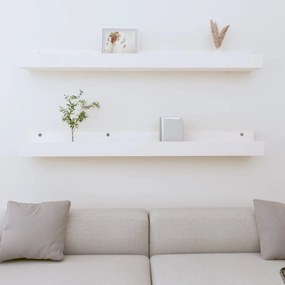 vidaXL Ράφια Τοίχου 2 τεμ. Λευκό 110x12x9 εκ. από Μασίφ Ξύλο Πεύκου