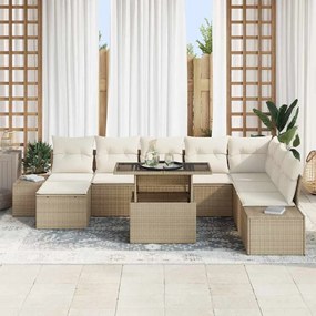 vidaXL Σετ Καναπέ Κήπου με μαξιλάρι 9 pcs μπεζ και κρεμ