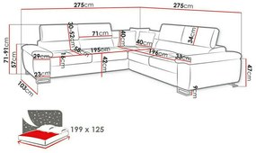 Γωνιακός Καναπές Comfivo 265, Λειτουργία ύπνου, Αποθηκευτικός χώρος, 275x275x71cm, 170 kg, Πόδια: Μέταλλο, Πλαστική ύλη | Epipla1.gr
