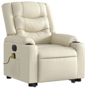 vidaXL Πολυθρόνα Μασάζ Ηλεκτρ. Ανακλινόμενη με Ανύψωση Κρεμ Συνθ.Δέρμα