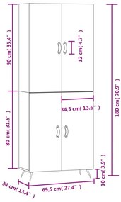 Ντουλάπι Γκρι Σκυροδέματος 69,5x34x180 εκ. Επεξεργασμένο Ξύλο - Γκρι