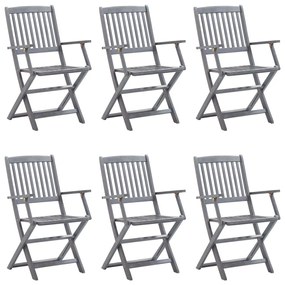 Καρέκλες Εξωτ. Χώρου Πτυσσόμενες 6 τεμ Μασίφ Ακακία &amp; Μαξιλάρια - Γκρι