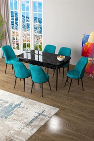 Extendable Dining Table &amp; Chairs Set (7 Pieces) Zen - Black Marble, Turquoise Black Marble
Turquoise