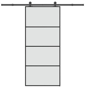 Συρόμενη Πόρτα με Μηχανισμό 90x205 εκ. Γυαλί ESG &amp; Αλουμίνιο - Μαύρο
