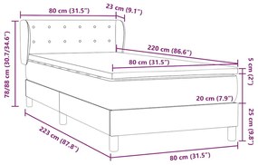 Box Spring κρεβάτι με στρώμα ανοιχτό γκρι 80x220 cm Βελούδινο - Γκρι