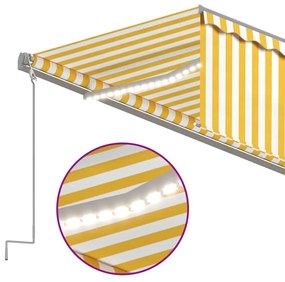 vidaXL Τέντα Αυτόματη & Σκίαστρο/LED/Αισθ. Ανέμου Κίτρινο/Λευκό 6 x 3μ