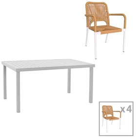 Kliton-Norture dining table set of 5 aluminum in white shade 150x80x74cm 150x80x74 εκ.