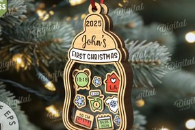 Σετ των 3 Intra απο ξύλο plywood 3mm-4mm πάχος Πρώτο χριστουγεννιάτικο στολίδι μωρού με λέιζερ Δίασταση 8x8 cm INTRAFABR-110676498