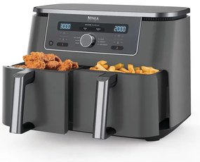 Διπλή φριτέζα με ζεστό αέρα Ninja DZ400EU, 9,5 l, 6 προγράμματα, Χρονοδιακόπτης, Ανεξάρτητες ζώνες, Γκρι