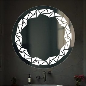 Stewehome Καθρέπτης Μπάνιου LED με Γεωμετρικό Σχέδιο Ø80cm