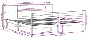 Κρεβάτι Βιβλιοθήκη Χωρίς Στρώμα 200x200 εκ Μασίφ Ξύλο Πεύκου - Καφέ
