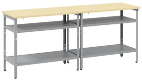vidaXL Σετ πάγκου εργασίας με ράφι 2 pcs Γκρι 200 x 55 x 85 εκ Ατσάλι