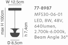 MFS30-06-01 MAGNETIC FLEX  Smart 48V Pendant Module 8W 640Lm Dim 2700K- 6000K Lightings Surface