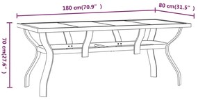 vidaXL Τραπέζι Κήπου Μαύρο 180 x 80 x 70 εκ. από Ατσάλι και Γυαλί