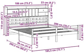 Κρεβάτι Βιβλιοθήκη Χωρίς Στρώμα 180x200 εκ Μασίφ Ξύλο Πεύκου - Λευκό