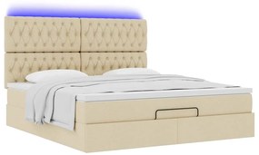 vidaXL Οθωμανικό κρεβάτι με στρώμα & LEDs Cream 160x200cm ύφασμα