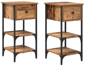 vidaXL Κομοδίνο με συρτάρι 2 pcs Παλαιό ξύλο 34 x 36 x 70 εκ