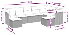 vidaXL Σαλόνι Κήπου Σετ 9 Τεμαχίων Μαύρο από Συνθ. Ρατάν με Μαξιλάρια