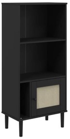 Βιβλιοθήκη SENJA Μαύρο / Ρατάν 60x35x130 εκ. Μασίφ Ξύλο Πεύκου - Μαύρο