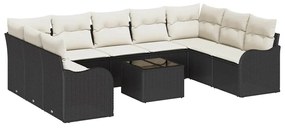vidaXL Σετ Καναπέ Κήπου με μαξιλάρι 10 pcs Μαύρο και λευκό Πολυ ράταν