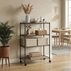 vidaXL Ραφιέρα 4 Επιπέδων με Τροχούς Μαύρη 90x35x142 εκ. 200 κ.